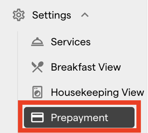 The Settings navigation with the Prepayment entry highlighted