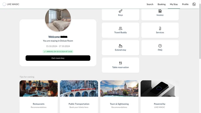 Guest portal with the navigation tiles and the article cards below them