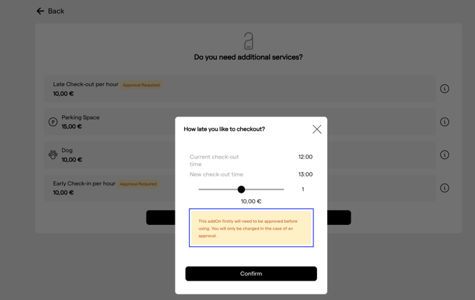 The service modal noting that approval is required