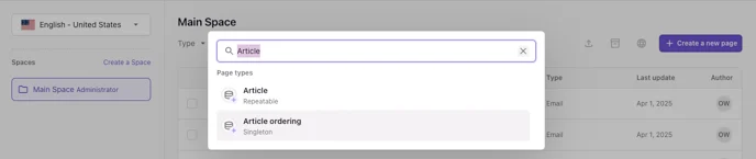 Document type selection with Article Ordering