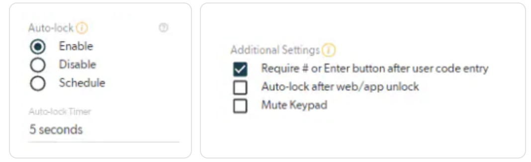 The Auto-lock and Additional Settings panels of a device in the RemoteLock Access Manager