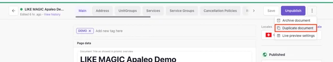 Duplicate action on an existing Property Specific document