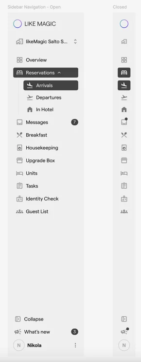 The sidebar shown expanded and collapsed side by side