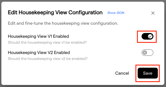 The edit dialog with the Housekeeping V1 switch turned on