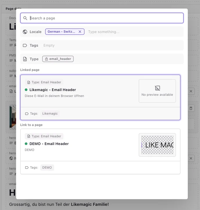 Email Header field of the email template