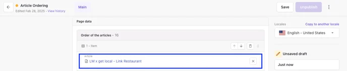 Selected article added to the Article Ordering document