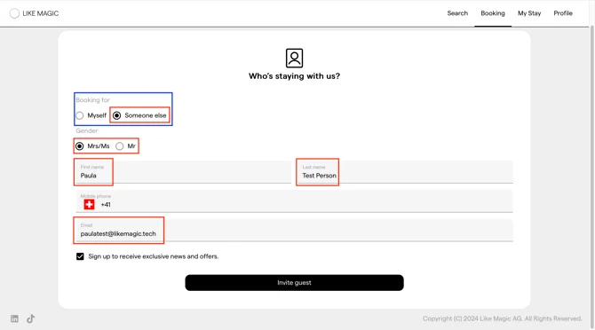 The guest form with the mandatory email address filled in