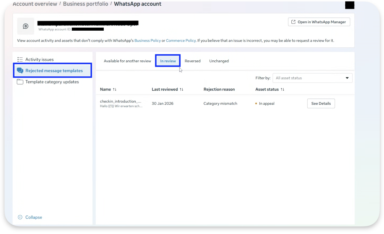 The confirmation that the review request was submitted