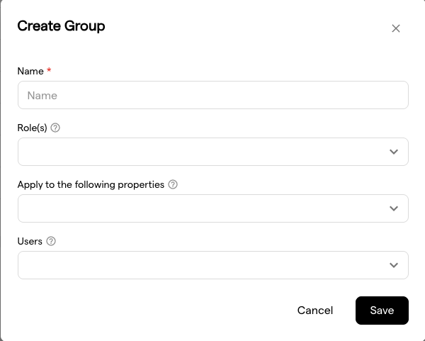 The group dialog with the role and property fields