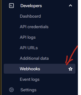 The Developers menu with Webhooks highlighted