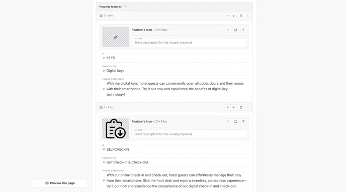 Property Features and Host Image fields