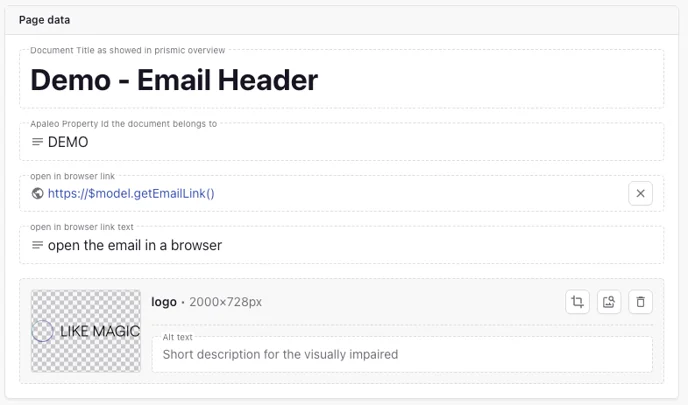 Example of a filled header in Prismic