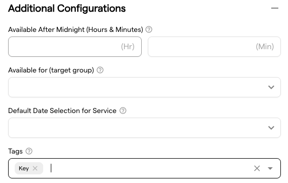 The Additional Configurations section of a service, with the Key tag added