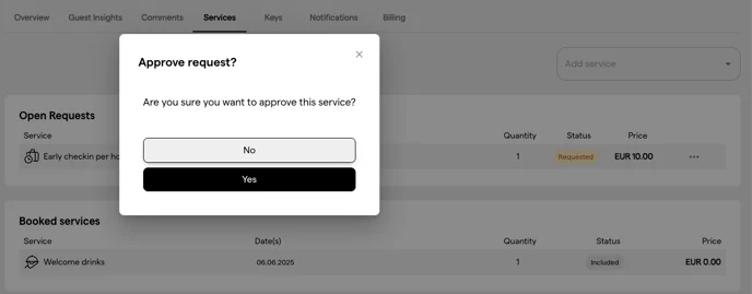 The Approve request dialog asking to confirm the approval