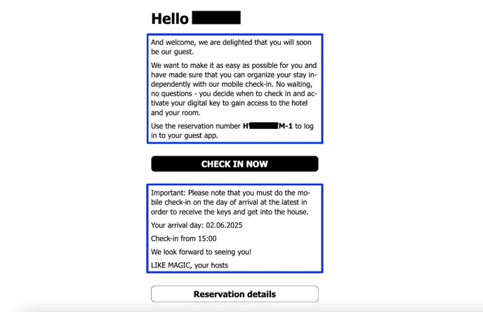 Greeting and closing of the email