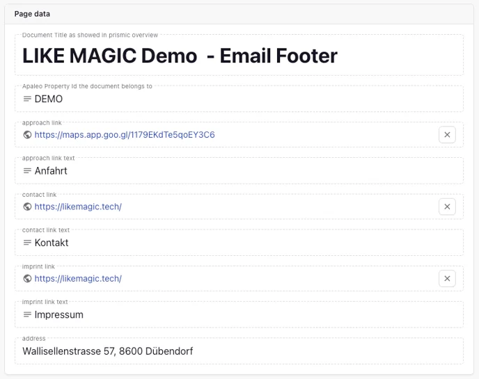 Footer document with its link fields