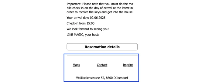 Footer of the email with address and legal links