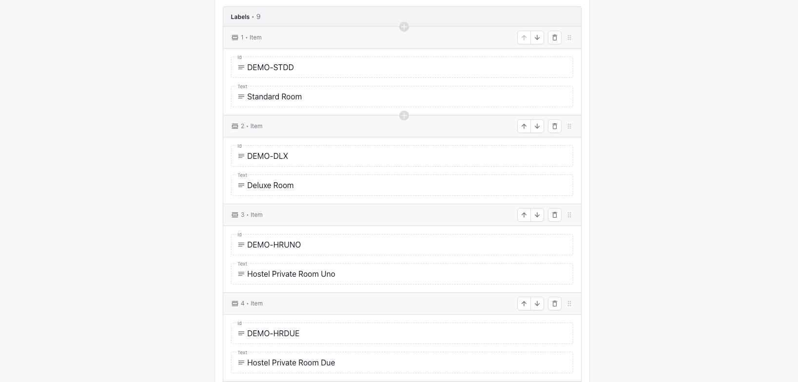 Labels section of a unit group with the PMS Unit Group ID