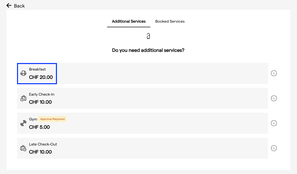 Service with icon and title as shown on the IBE