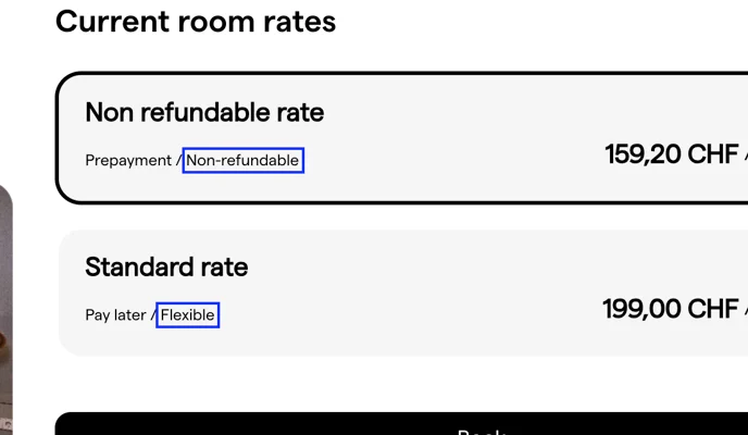 Cancellation policy as shown on the IBE