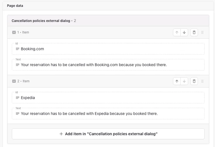 Cancellation Policies External Dialog with the OTA entries