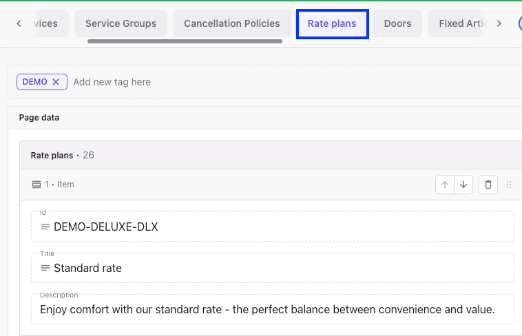 Rate Plans section with Rate ID and Description