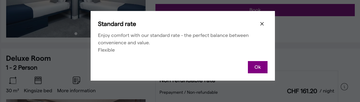 Rate info box behind a rate on the IBE