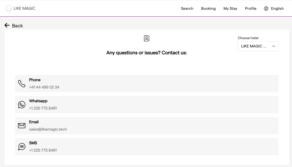Contact information as shown to the guest