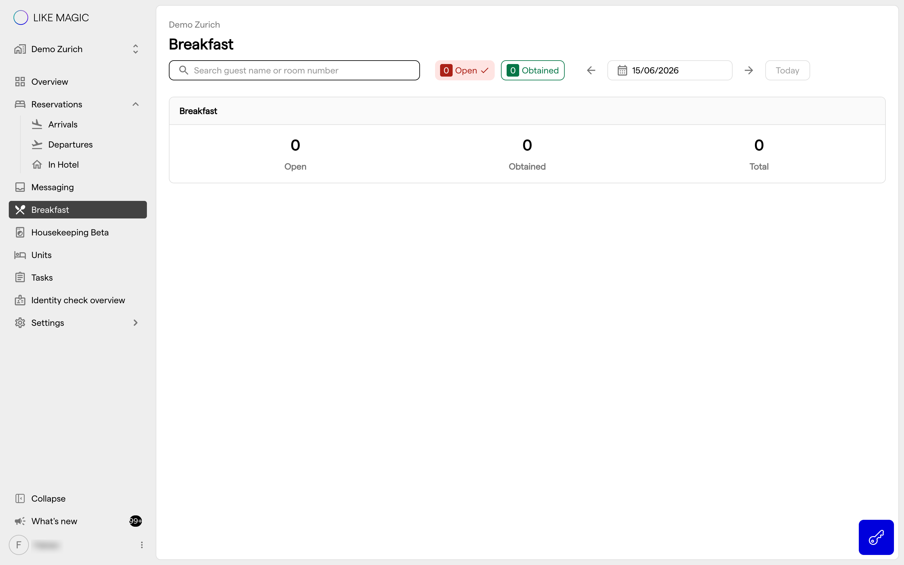 The breakfast board showing open and obtained breakfasts for the day