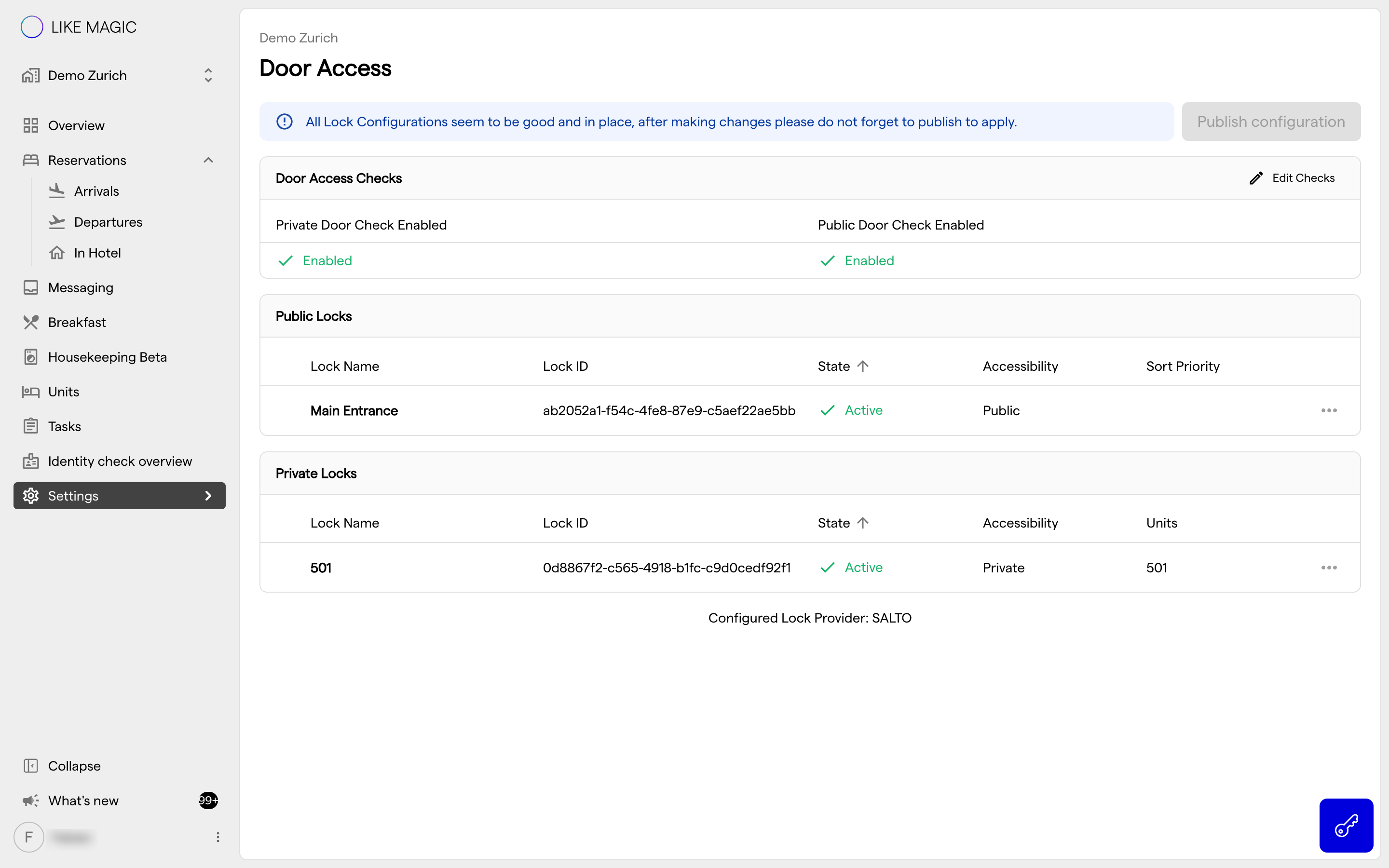 The Door Access settings page