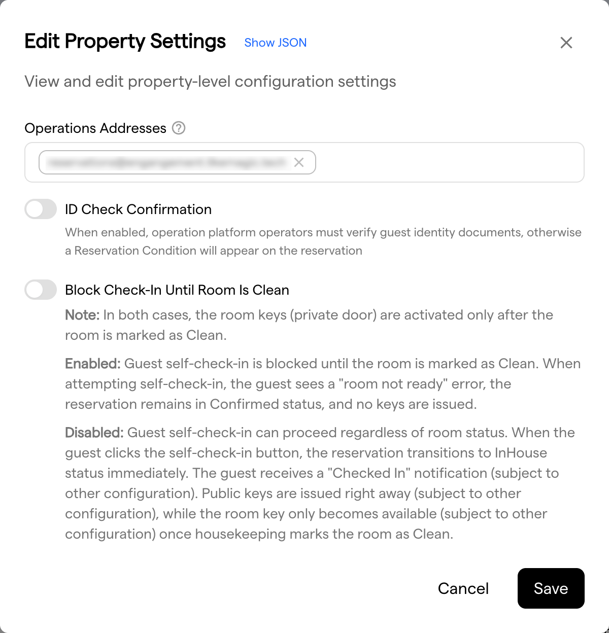 The Edit Property Settings dialog with the switches for the individual settings