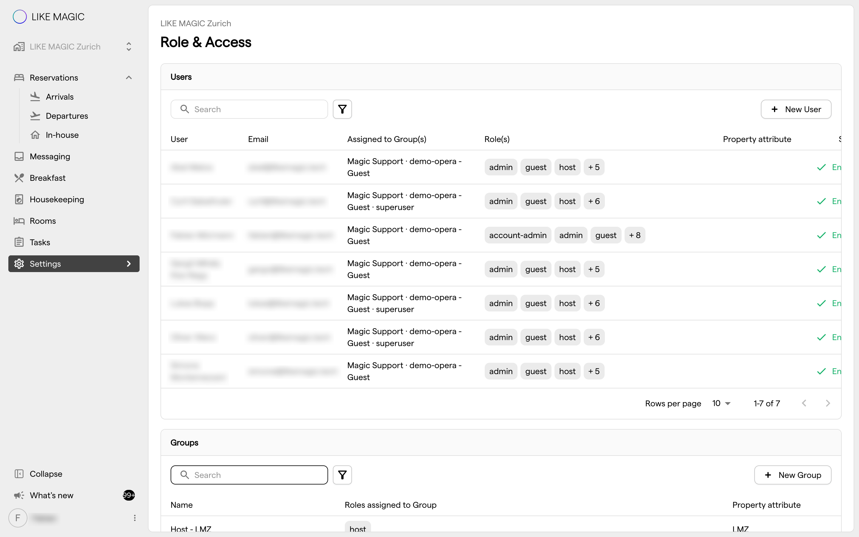 The Role &amp; Access page, where users and groups are managed