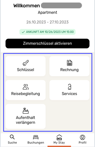 My-Stay-Seite mit den Navigation-Item-Kacheln