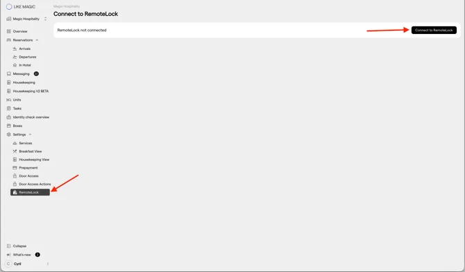 Die Seite Connect to RemoteLock mit dem Status „RemoteLock not connected“ und dem Button Connect to RemoteLock