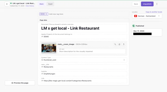 Felder des Link-Dokuments mit URL und Titel