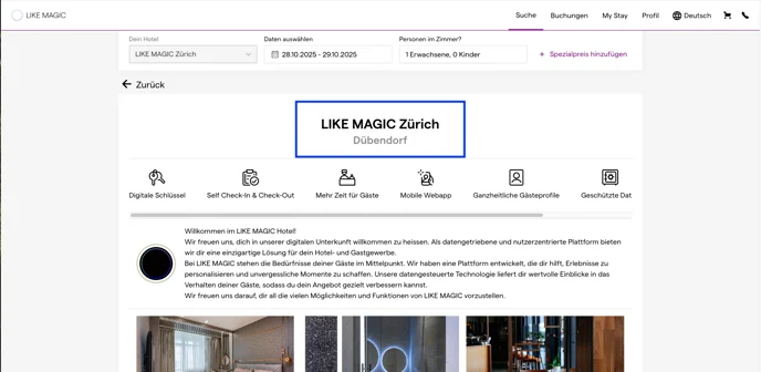 Name und Lage der Property, wie sie auf der IBE erscheinen
