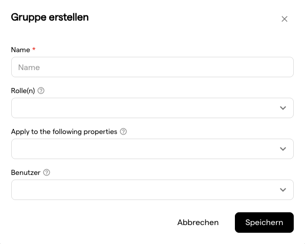 Der Gruppen-Dialog mit den Feldern für Rollen und Objekte