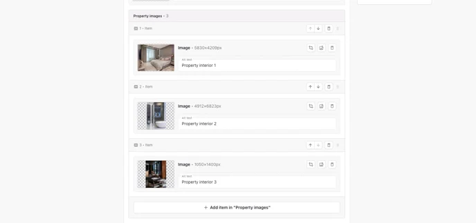 Felder Host Rich Text Description und Property Images