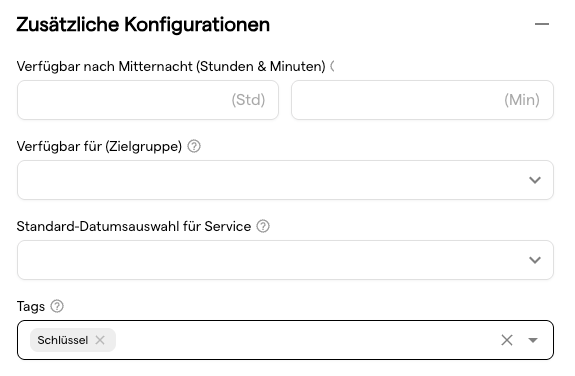 Der Bereich Zusätzliche Konfigurationen eines Service mit hinzugefügtem Tag Schlüssel