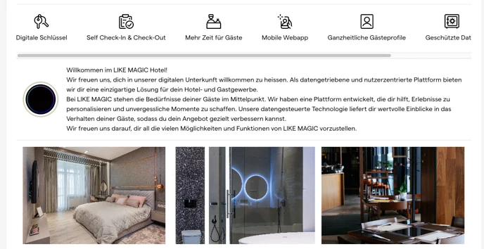 Ausstattung und Gastgeber-Beschreibung, wie sie auf der IBE erscheinen