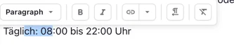 Formatierungsmenü für einen markierten Textbereich im Email Content