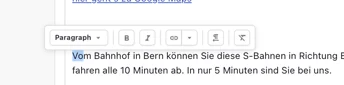 Details-Sektor mit geöffnetem Formatierungsmenü