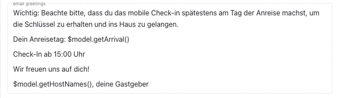 Feld Email Greetings der E-Mail-Vorlage