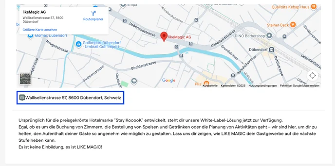 Karte mit der Adresse darunter auf der IBE