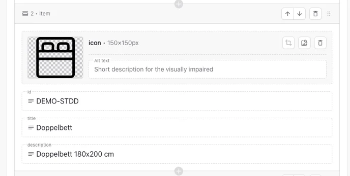 Bereich Features einer Unit Group mit ihren Icons