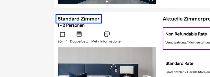 Name einer Zimmerkategorie, wie er auf der IBE erscheint