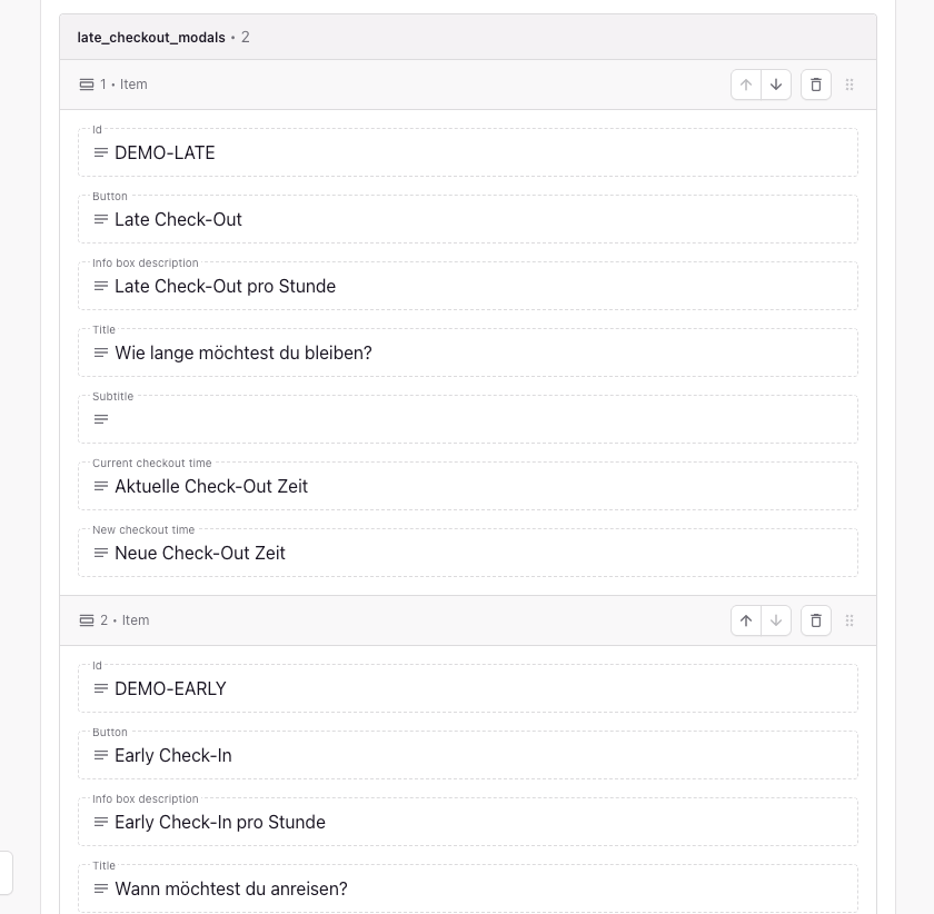 Bereich Late Checkout Modals