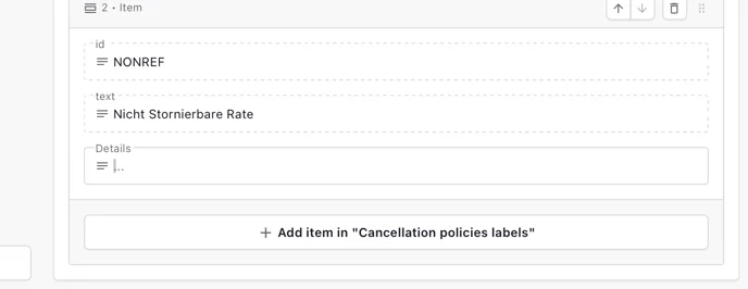 Bereich Cancellation Policies mit der Stornierungs-ID