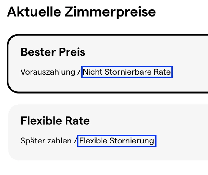Stornierungsbedingung, wie sie auf der IBE erscheint